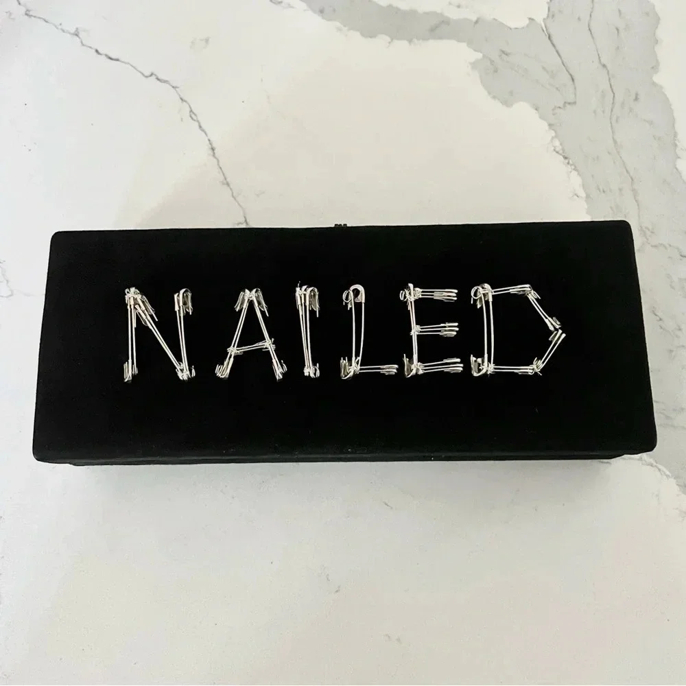 EDIE PARKER Nailed Acrylic Black Suede Clutch Bag